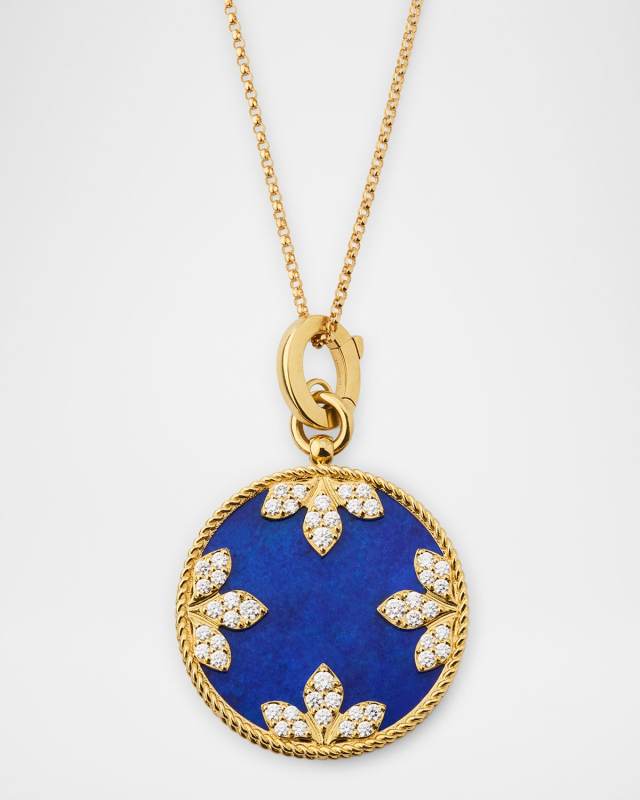 18K Yellow Gold Diamond and Lapis Pendant Necklace